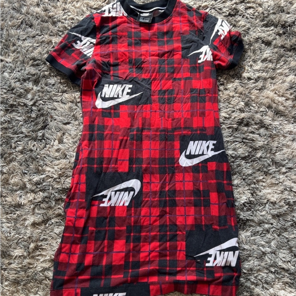 Nike Red and Black Checkered T-Shirt Dress